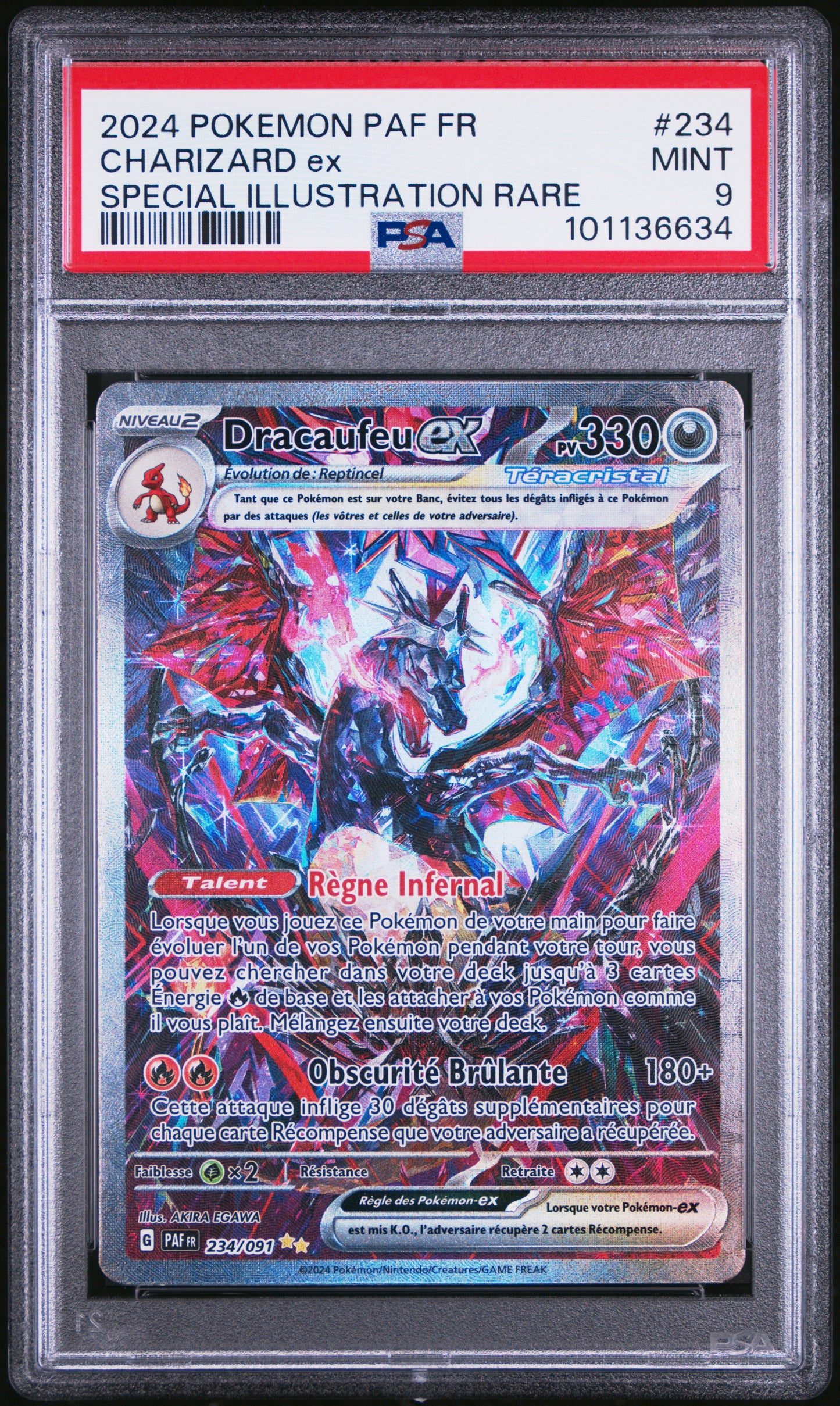 Carte Pokémon Dracaufeu ex ALT 234/091 Destinées de Paldea PSA 9