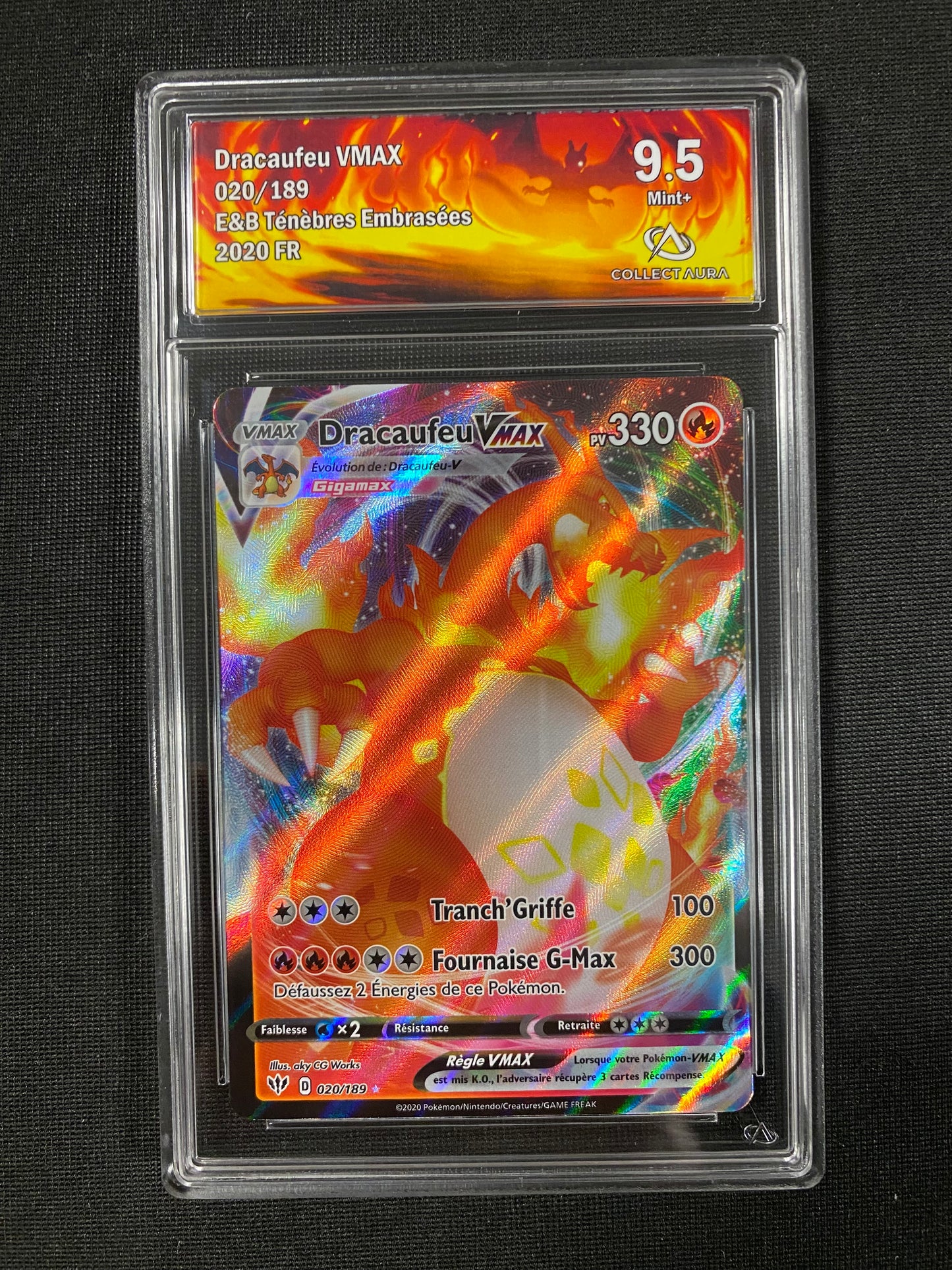 Carte Pokémon Dracaufeu Vmax 020/189 Ténèbres embrasées Collect Aura 9.5