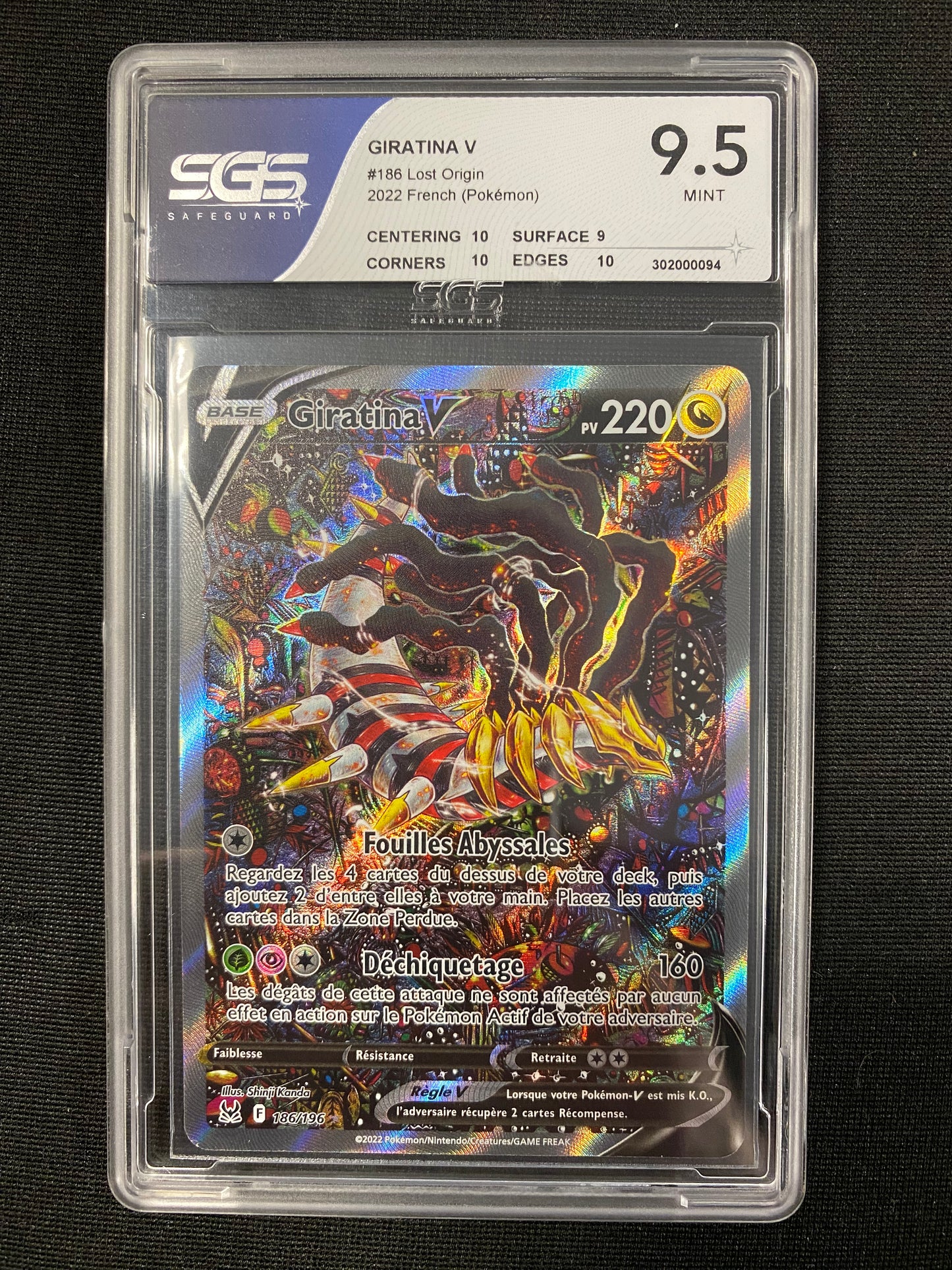 Carte Pokémon Giratina V ALT 186/196 Origine perdue  SGS 9.5