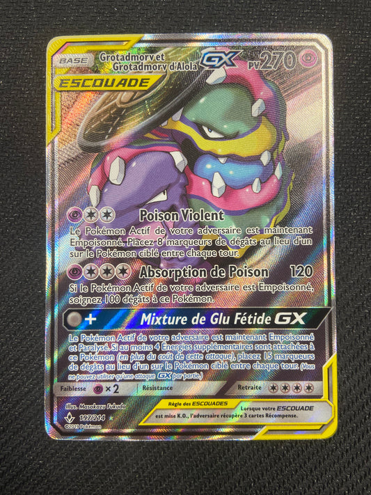 Carte Pokémon Grotadmorv et Grotadmorv d'alola GX ALT 197/214 Alliance Infaillible