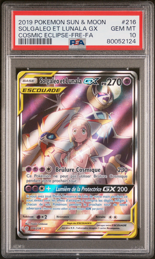 Carte Pokémon Solgaleo et Lunala GX ALT 216/236 Eclipse Cosmique PSA10
