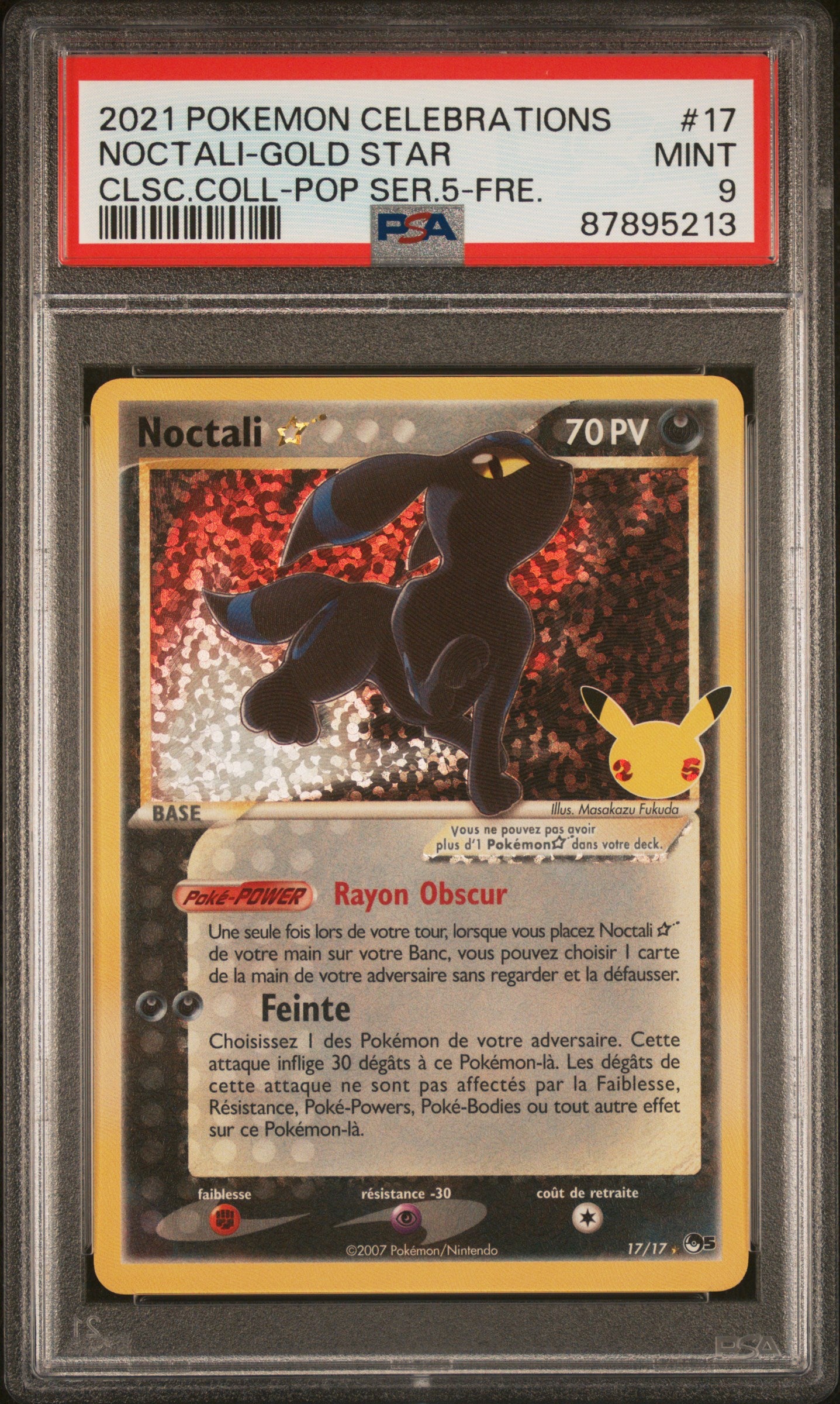 Carte Pokémon Noctali Gold Star 17/17 Célébration PSA 9