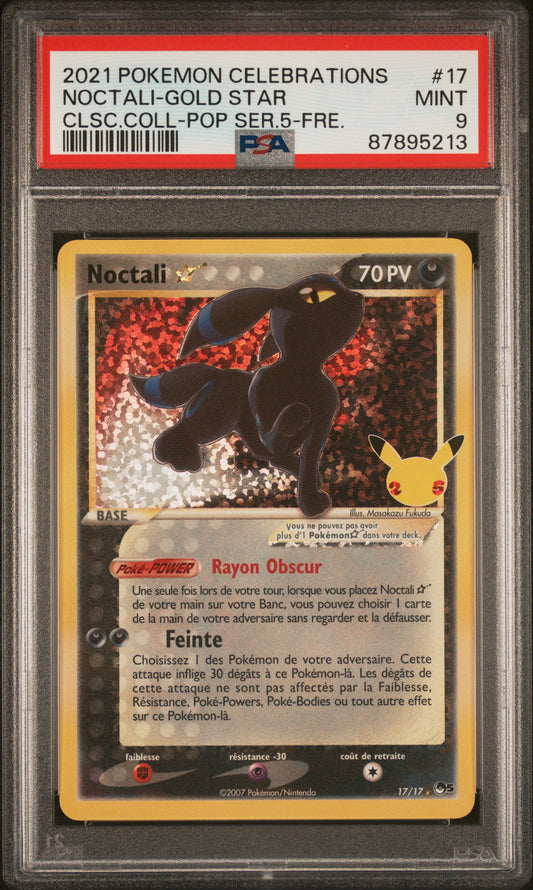 Carte Pokémon Noctali Gold Star 17/17 Célébration PSA 9
