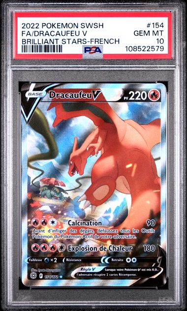Carte Pokémon Dracaufeu V Star étincelantes 154/172 PSA 10